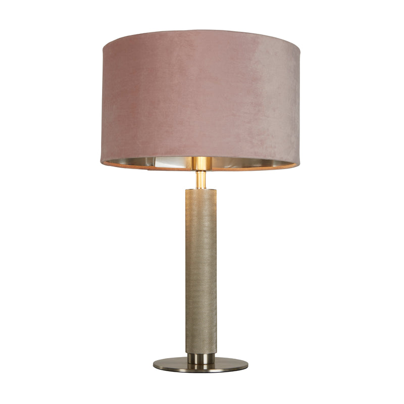 Searchlight 65721PI London Table Lamp- Knurled Satin Silver & Pink Velvet Shade