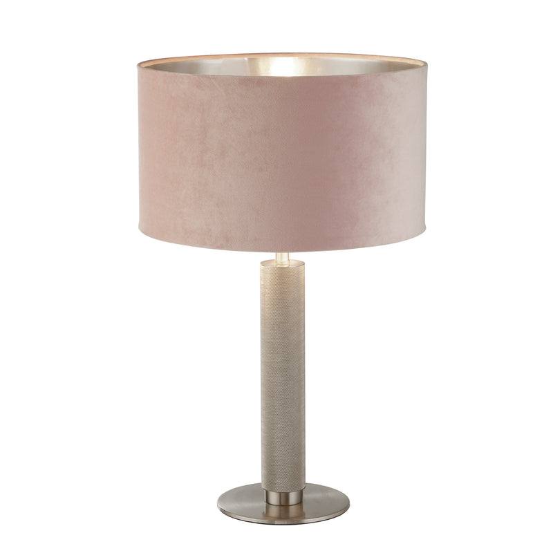 Searchlight 65721PI London Table Lamp- Knurled Satin Silver & Pink Velvet Shade