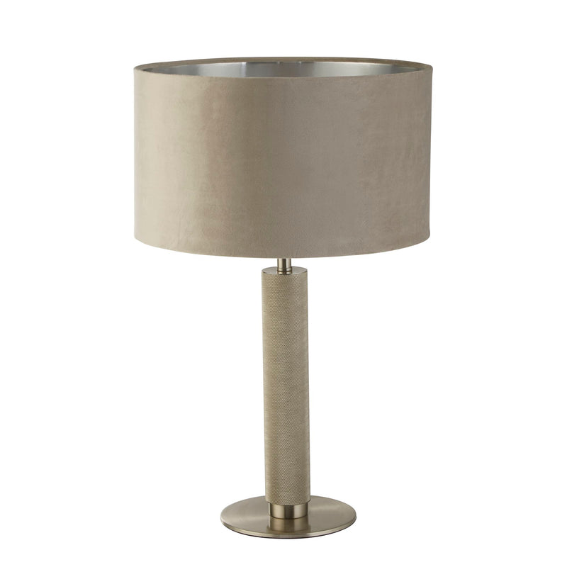 Searchlight 65721TA London Table Lamp- Knurled Satin Silver & Taupe Velvet Shade