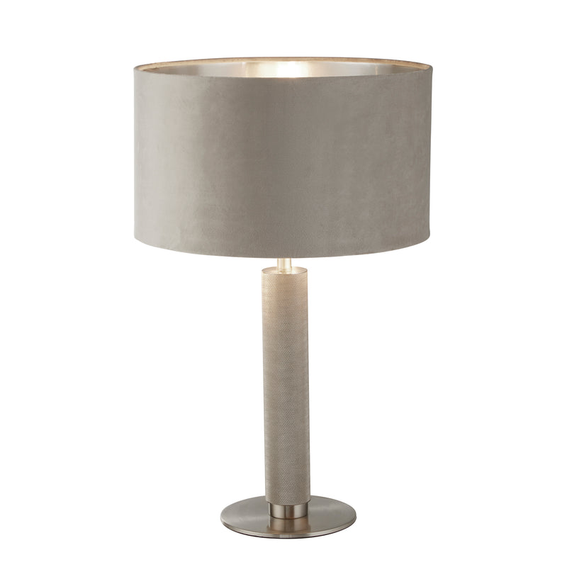 Searchlight 65721TA London Table Lamp- Knurled Satin Silver & Taupe Velvet Shade