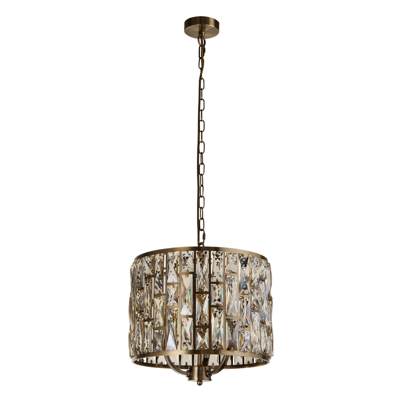 Searchlight 6583-3AB Bijou 3Lt Pendant - Antique Brass Metal & Champagne Glass