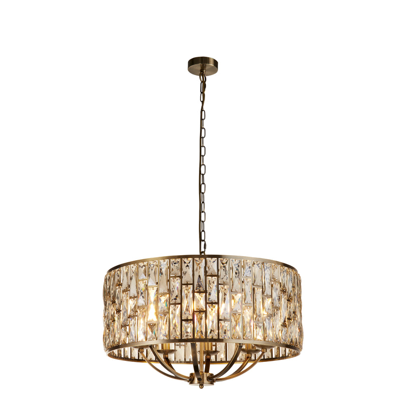 Searchlight 6588-8AB Bijou 8Lt Pendant - Antique Brass Metal & Champagne Glass