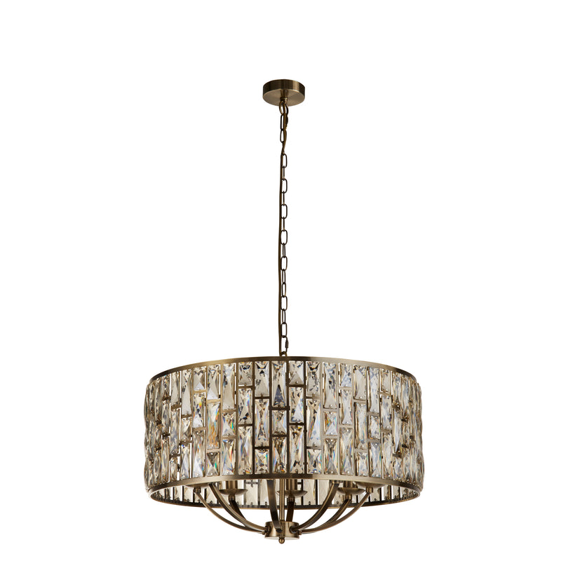 Searchlight 6588-8AB Bijou 8Lt Pendant - Antique Brass Metal & Champagne Glass