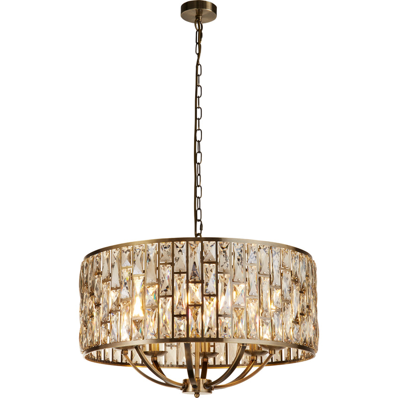 Searchlight 6588-8AB Bijou 8Lt Pendant - Antique Brass Metal & Champagne Glass