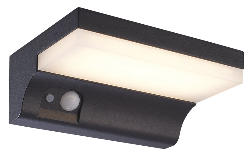 Searchlight 67417BK Solar Outdoor Wall Light - Black Metal & White Polycarbonate