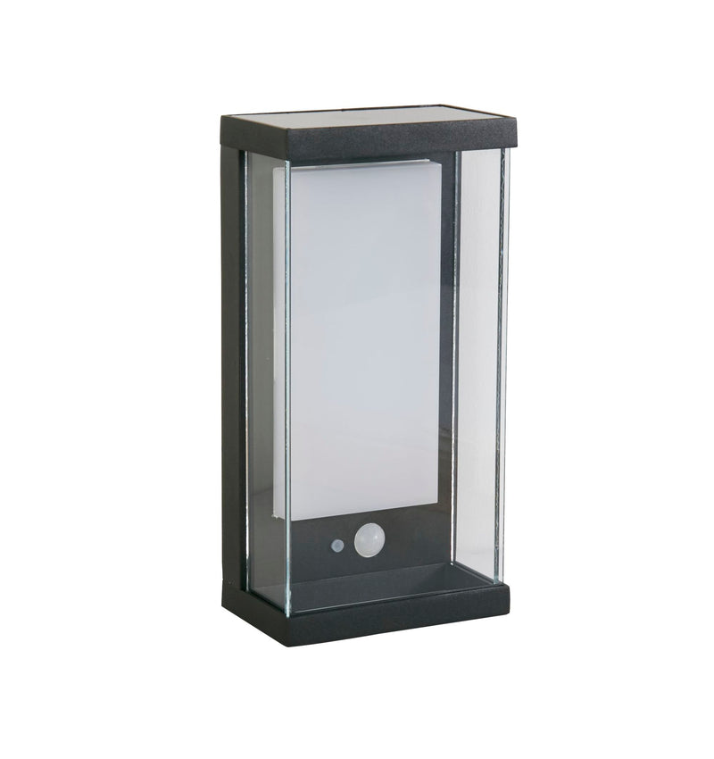 Searchlight 67419BK Solar Outdoor Wall Light - Black Metal & White Polycarbonate