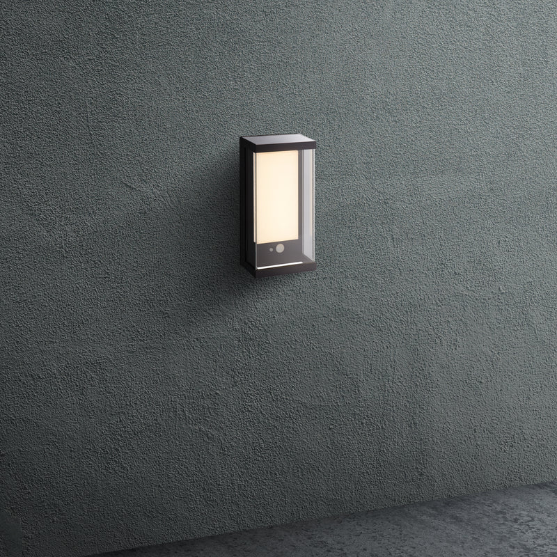 Searchlight 67419BK Solar Outdoor Wall Light - Black Metal & White Polycarbonate