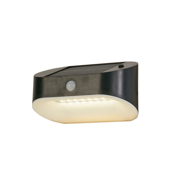 Searchlight 67421BK-PIR Solar Outdoor Wall Light - Black Metal & White Polycarbonate