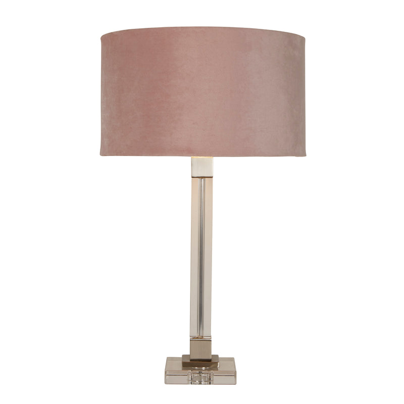 Searchlight 67521PI Scarborough Table Lamp- Crystal, Satin Nickel & Pink Velvet