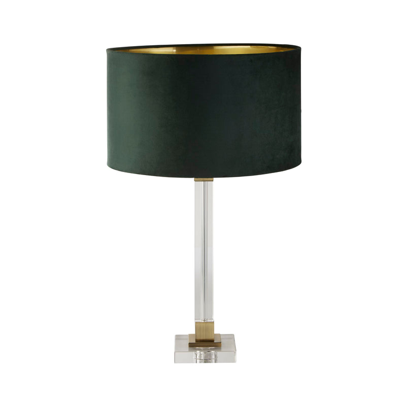 Searchlight 67522GR Scarborough Table Lamp - Crystal, Brass Metal & Green Velvet