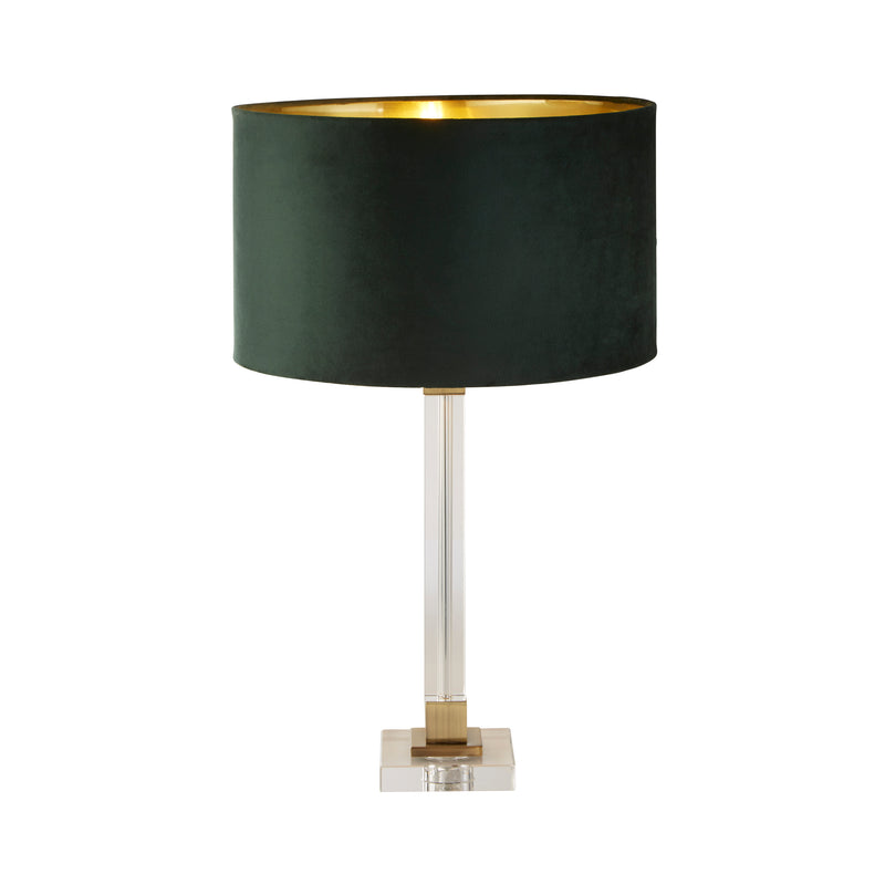 Searchlight 67522GR Scarborough Table Lamp - Crystal, Brass Metal & Green Velvet