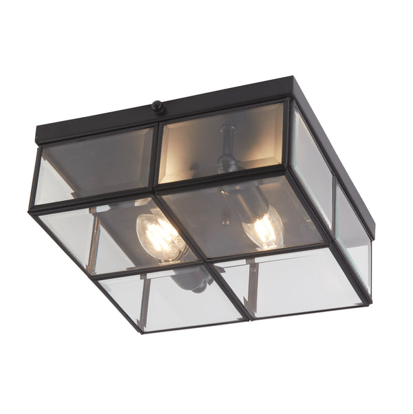 Searchlight 6769-26BK Pisa 2Lt Flush - Black Metal & Clear Bevelled Glass