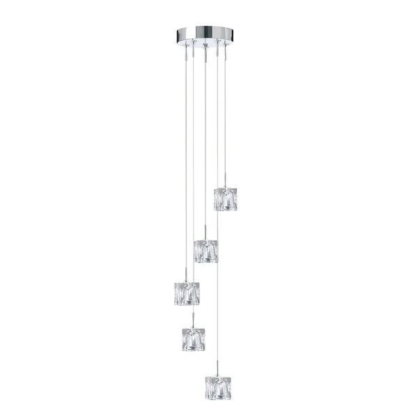 Searchlight 6775-5-LED Ice Cube 5Lt Multi-Drop Pendant - Chrome Metal & Glass