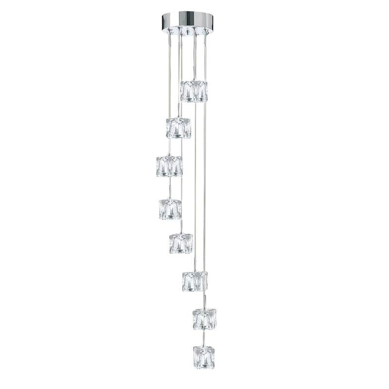 Searchlight 6778-8-LED Ice Cube 8Lt Multi-Drop Pendant  - Chrome Metal & Glass