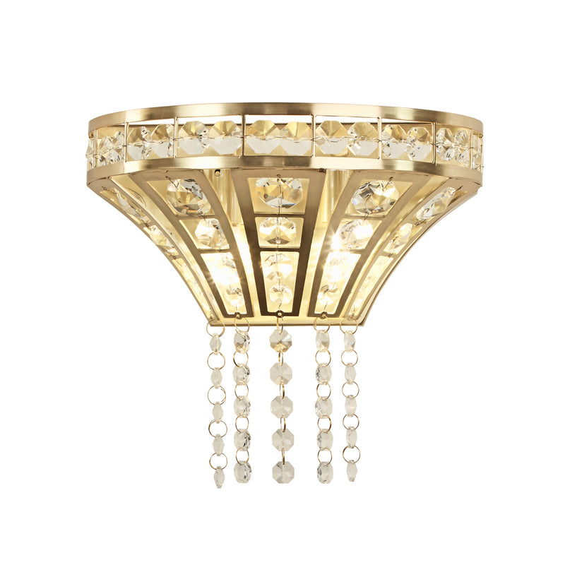 Searchlight 68510-2SB Gemma 2Lt Wall Light - Satin Brass & Clear Crystal - Searchlight - Falcon Electrical UK