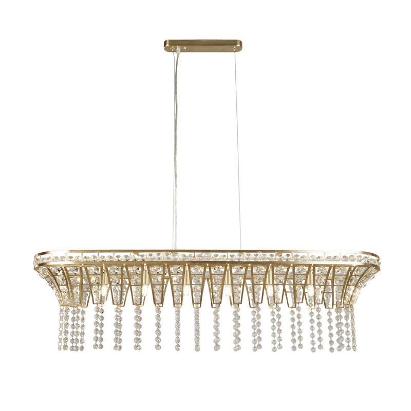 Searchlight 68510-8SB Gemma 8Lt Bar Pendant - Satin Brass & Clear Crystal