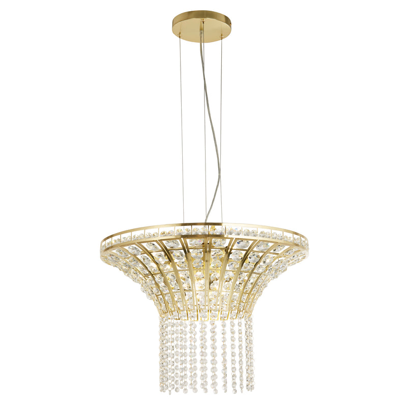 Searchlight 68511-8SB Gemma 8Lt Round Pendant - Satin Brass & Clear Crystal - Searchlight - Falcon Electrical UK