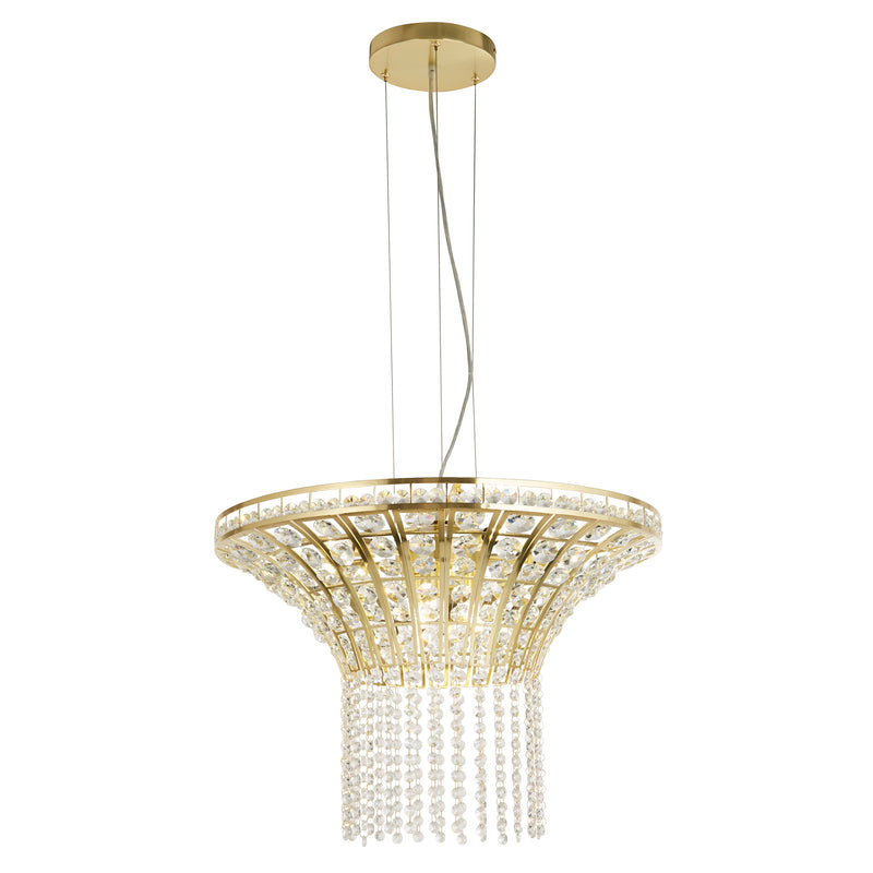 Searchlight 68511-8SB Gemma 8Lt Round Pendant - Satin Brass & Clear Crystal - Searchlight - Falcon Electrical UK