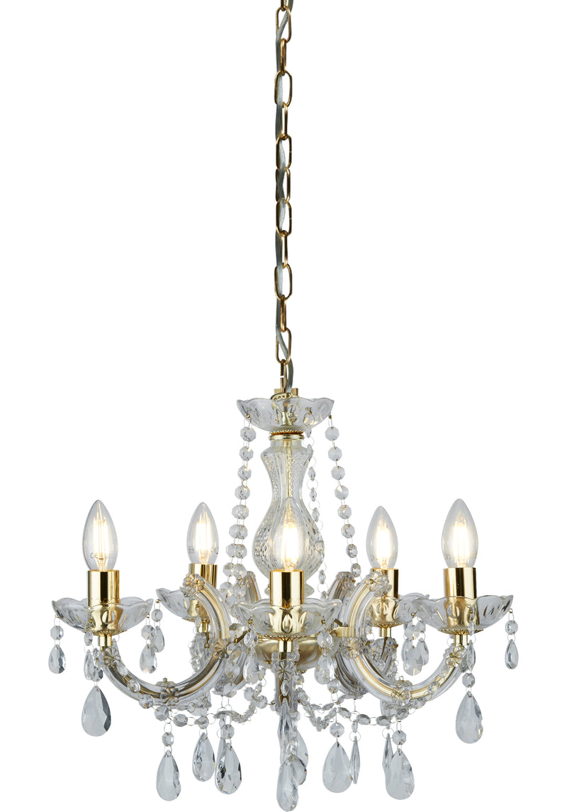 Searchlight 699-5 Marie Therese 5Lt Pendant - Polished Brass & Clear Crystal