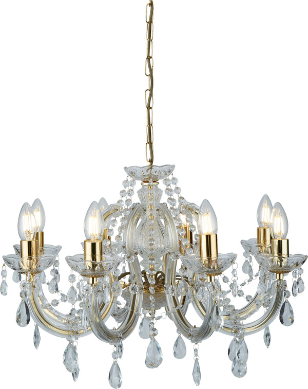 Searchlight 699-8 Marie Therese 8Lt Pendant - Polished Brass & Clear Crystal