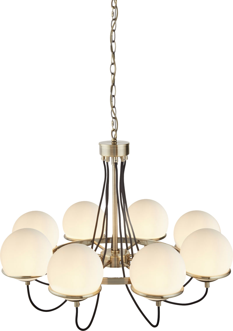 Searchlight 7098-8AB Sphere  8Lt Pendant - Antique Brass Metal & Opal Glass