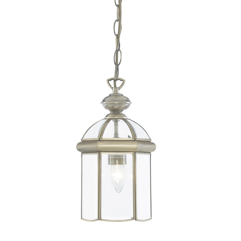 Searchlight 7131AB Bevelled Lantern - Antique Brass Metal & Clear Glass