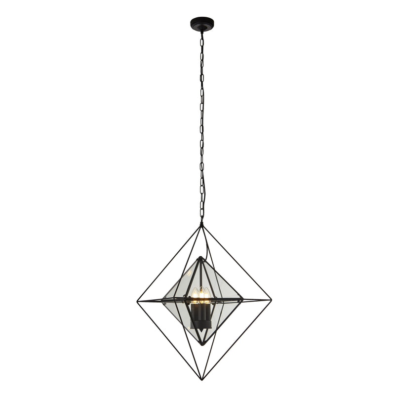 Searchlight 7323-3BK Diamond 3Lt Pendant - Black Metal & Clear Glass