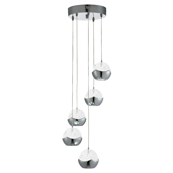 Searchlight 7355-5CC Ice Ball 5Lt Multi-Drop Pendant - Chrome Metal & Glass