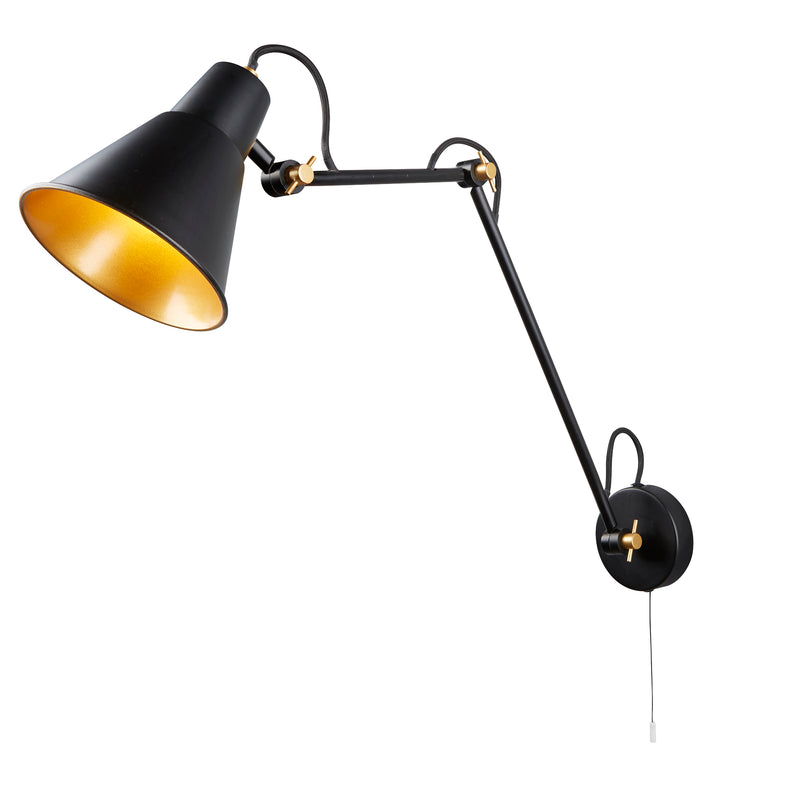 Searchlight 7403BK Swing Arm  Wall Light  - Matt Black & Gold Metal