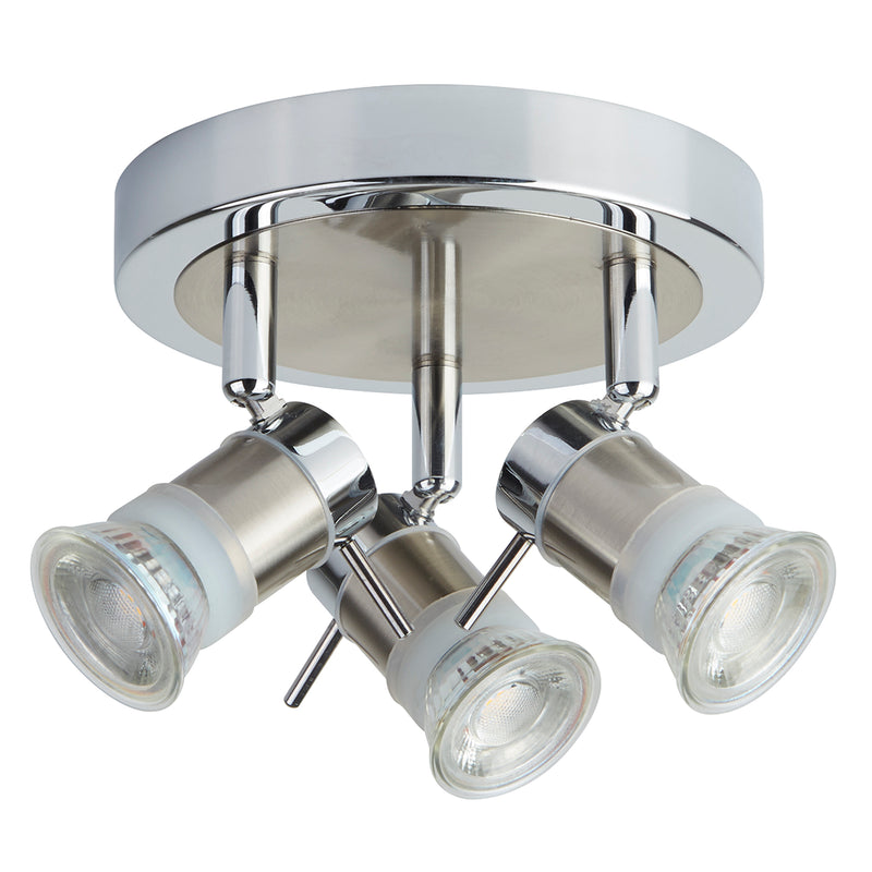 Searchlight 7443CC-LED Aries 3Lt LED Round Spotlight -  Chrome, Satin Silver, IP44