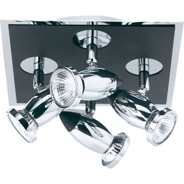 Searchlight 7494 Comet 4Lt Square Spotlight - Matt Black & Polished Chrome