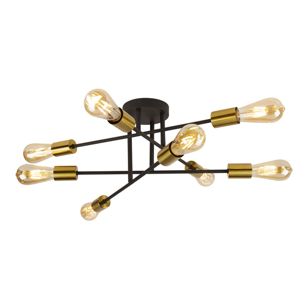 Searchlight 8048-8BK Armstrong  8Lt Semi-Flush - Black & Satin Brass Metal