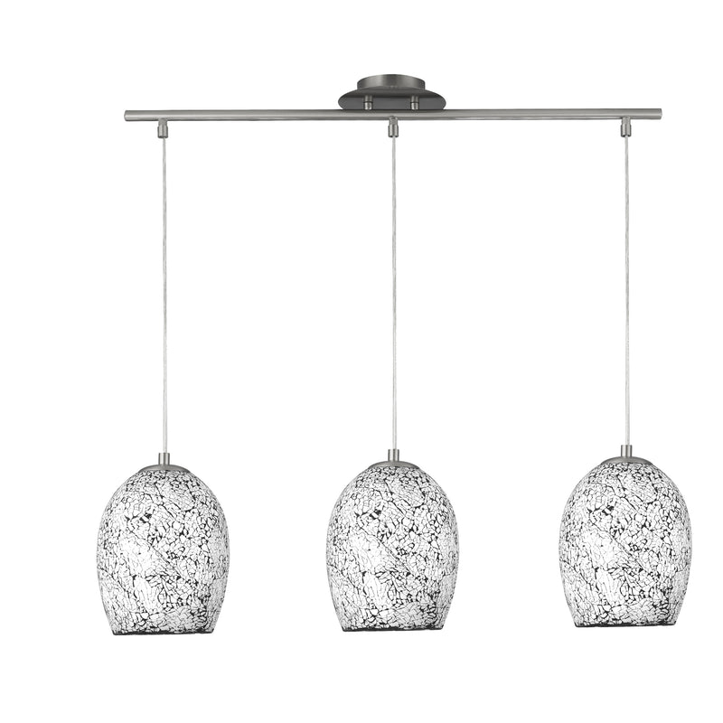 Searchlight 8069-3WH Crackle 3Lt Pendant - Satin Silver & Crackled White Glass