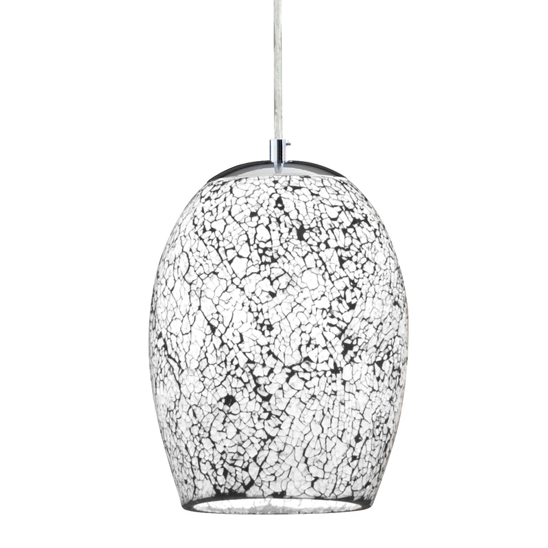 Searchlight 8069WH Crackle Pendant  - Satin Silver & Crackled White Glass