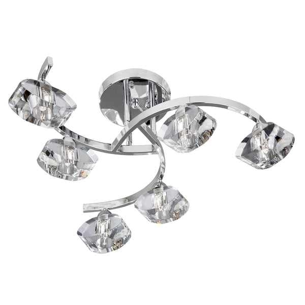 Searchlight 8086-6CC Sculptured Ice II 6Lt Flush - Chrome & Glass