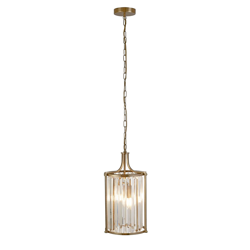 Searchlight 8092-2AB Victoria 2Lt Pendant - Antique Brass Metal & Clear Crystal - Searchlight - Falcon Electrical UK