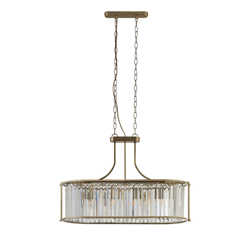 Searchlight 8095-5AB Victoria 5Lt Oval Pendant - Antique Brass & Clear Crystal - Searchlight - Falcon Electrical UK