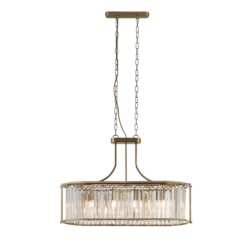 Searchlight 8095-5AB Victoria 5Lt Oval Pendant - Antique Brass & Clear Crystal - Searchlight - Falcon Electrical UK