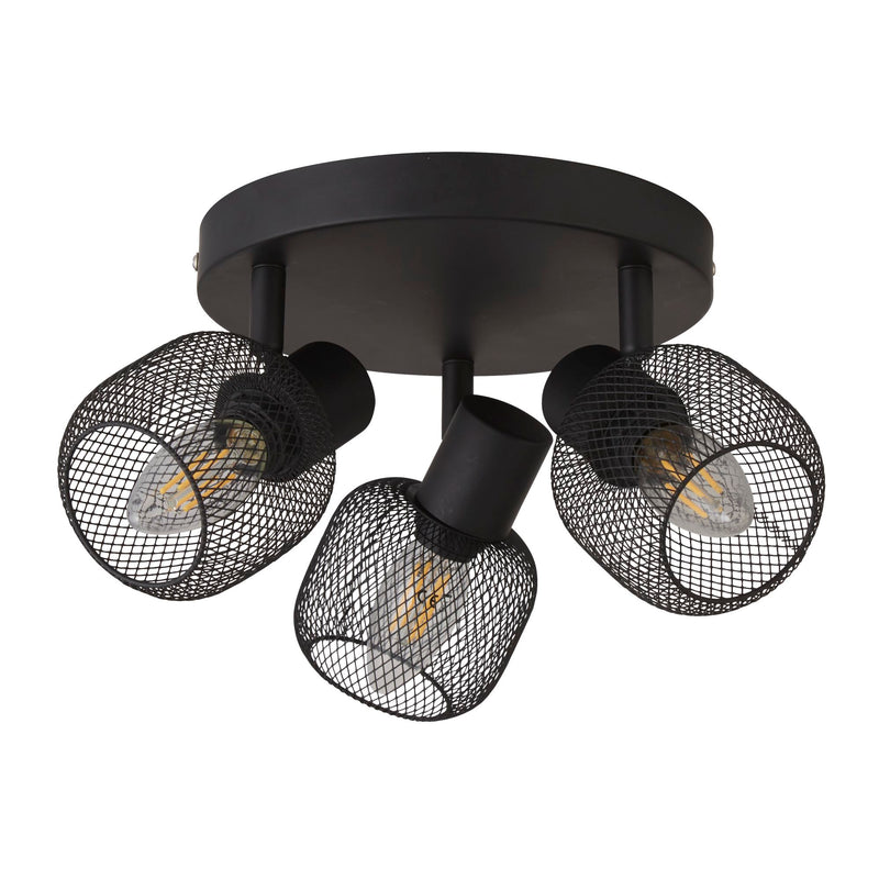 Searchlight 81201-3BK Meshy 3Lt Cage Round Spotlight - Black Metal