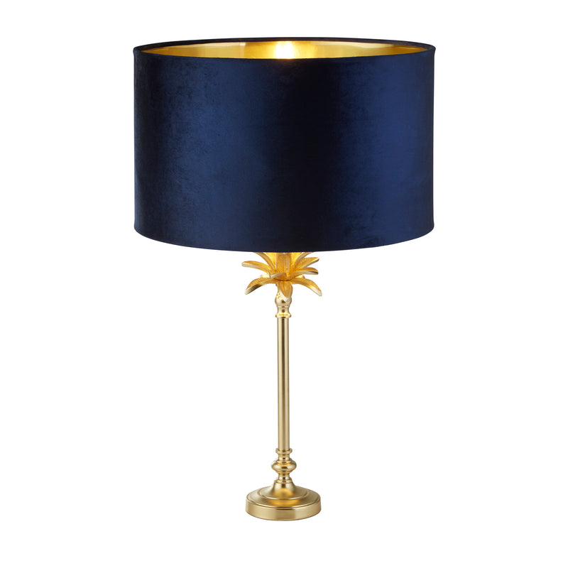 Searchlight 81210AZ Palm Table Lamp - Satin Brass Metal & Navy Velvet Shade - Searchlight - Falcon Electrical UK