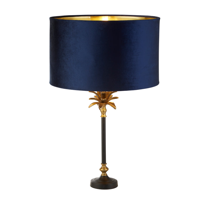 Searchlight 81211AZ Palm Table Lamp - Antique Brass & Black, Navy Velvet Shade - Searchlight - Falcon Electrical UK