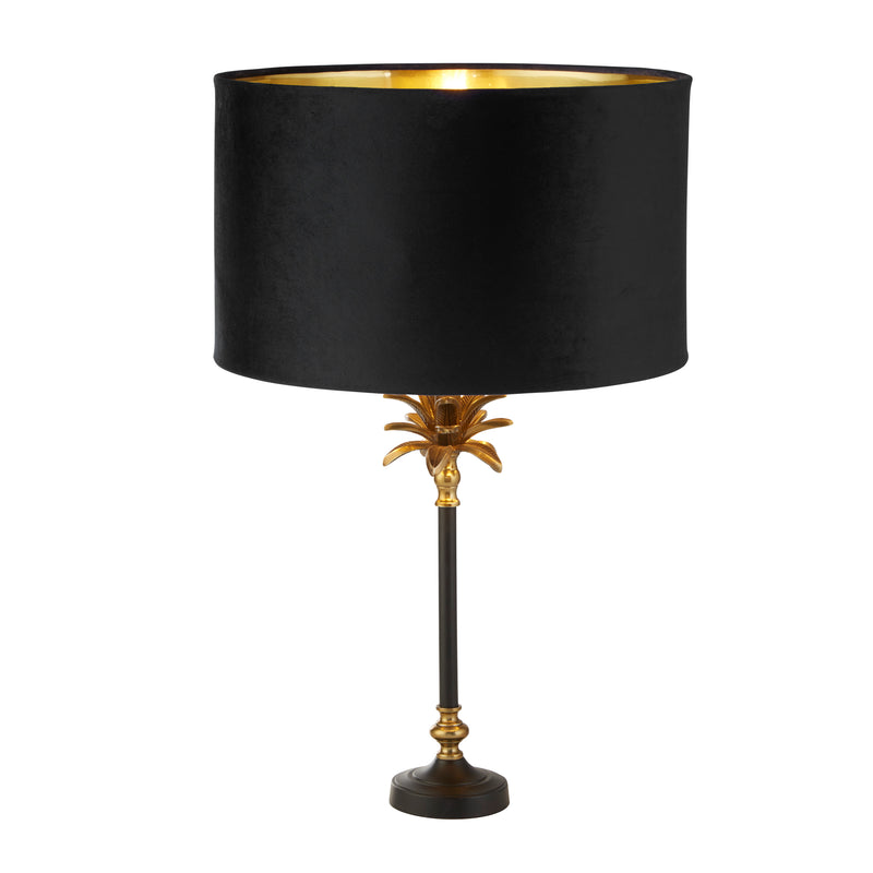 Searchlight 81211BK Palm Table Lamp - Black & Antique Brass Metal,Black Shade - Searchlight - Falcon Electrical UK