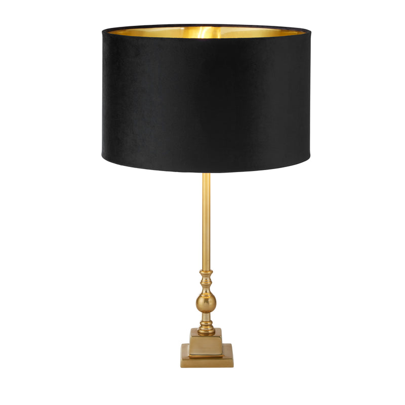 Searchlight 81214BK Whitby Table Lamp - Antique Brass Metal & Black Velvet Shade - Searchlight - Falcon Electrical UK