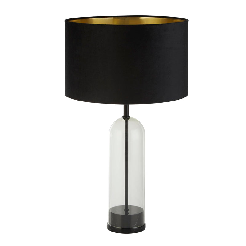 Searchlight 81710BK Oxford Table Lamp- Glass, Black Metal, Marble & Black Velvet