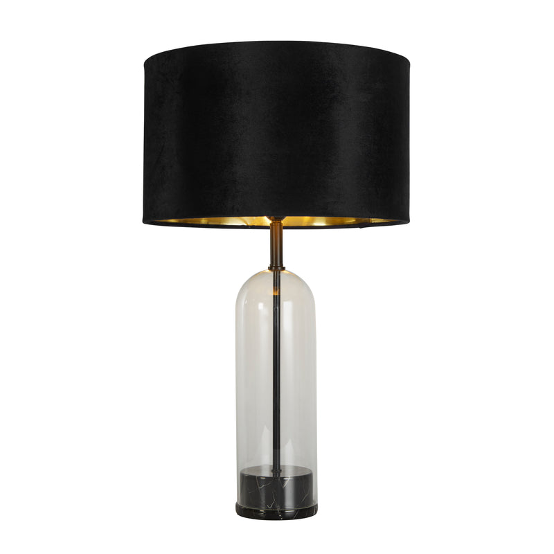 Searchlight 81710BK Oxford Table Lamp- Glass, Black Metal, Marble & Black Velvet