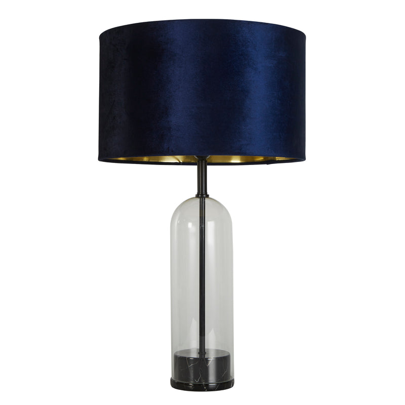 Searchlight 81711AZ Oxford Table Lamp- Glass, Black Metal, Marble & Navy Velvet