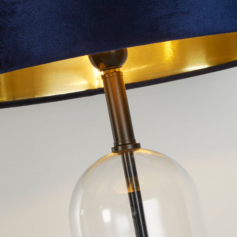 Searchlight 81711AZ Oxford Table Lamp- Glass, Black Metal, Marble & Navy Velvet