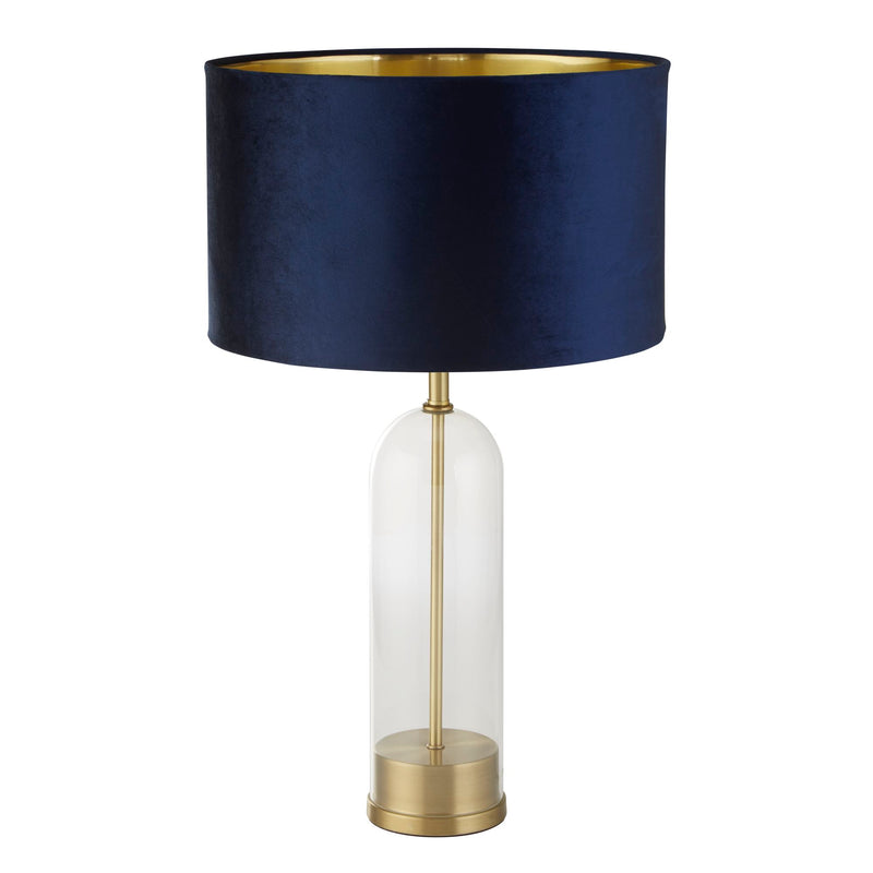 Searchlight 81712AZ Oxford Table Lamp- Glass, Brass Metal & Navy Velvet Shade