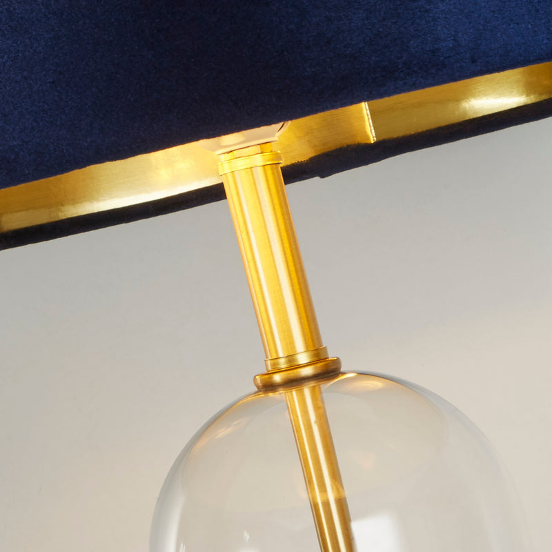 Searchlight 81712AZ Oxford Table Lamp- Glass, Brass Metal & Navy Velvet Shade