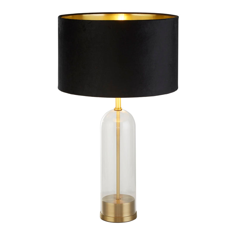 Searchlight 81712BK Oxford Table Lamp - Glass, Brass Metal & Black Velvet Shade